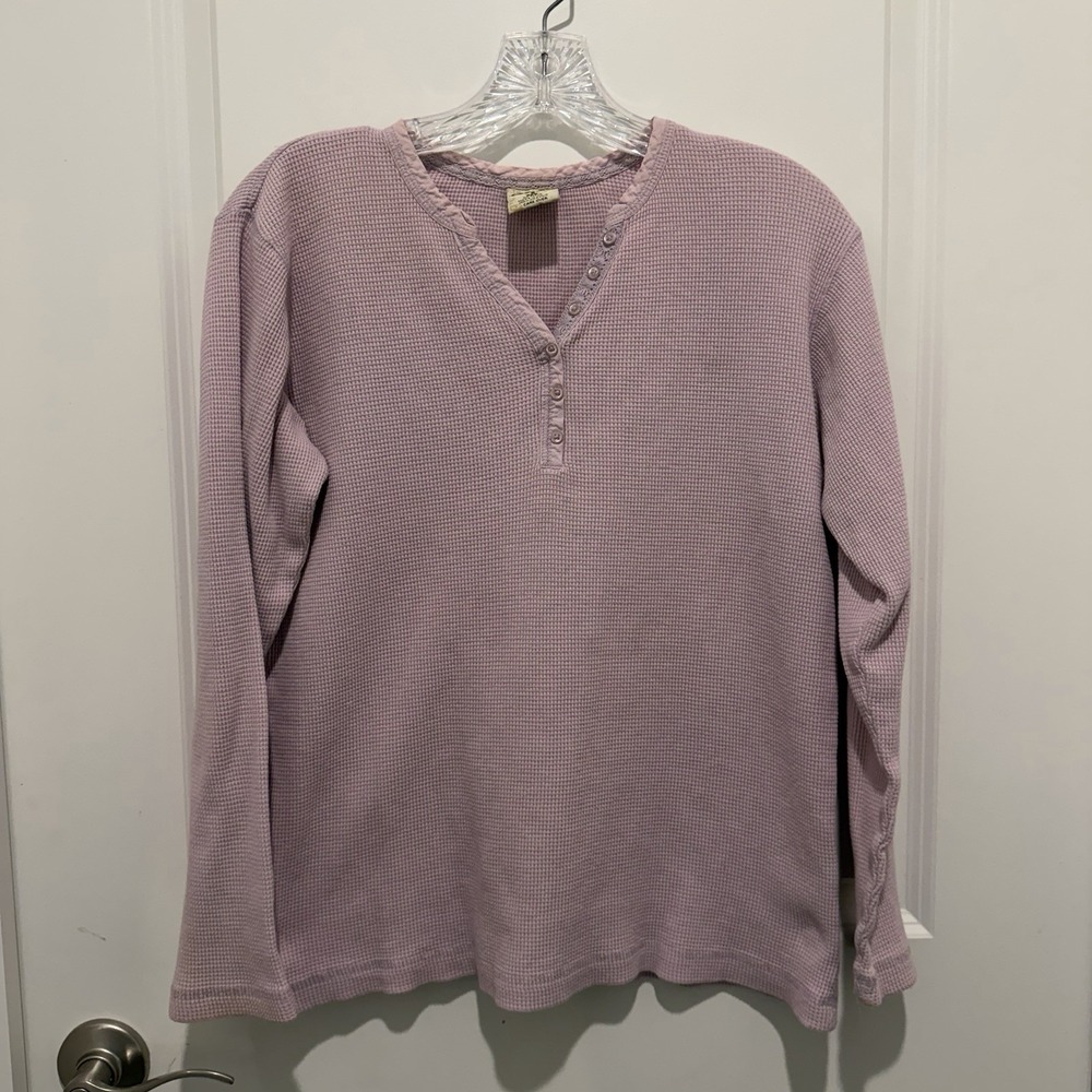 Cabelas Henley Shirt Womens S White Waffle Knit‎ Long Sleeve Thermal Top Blouse